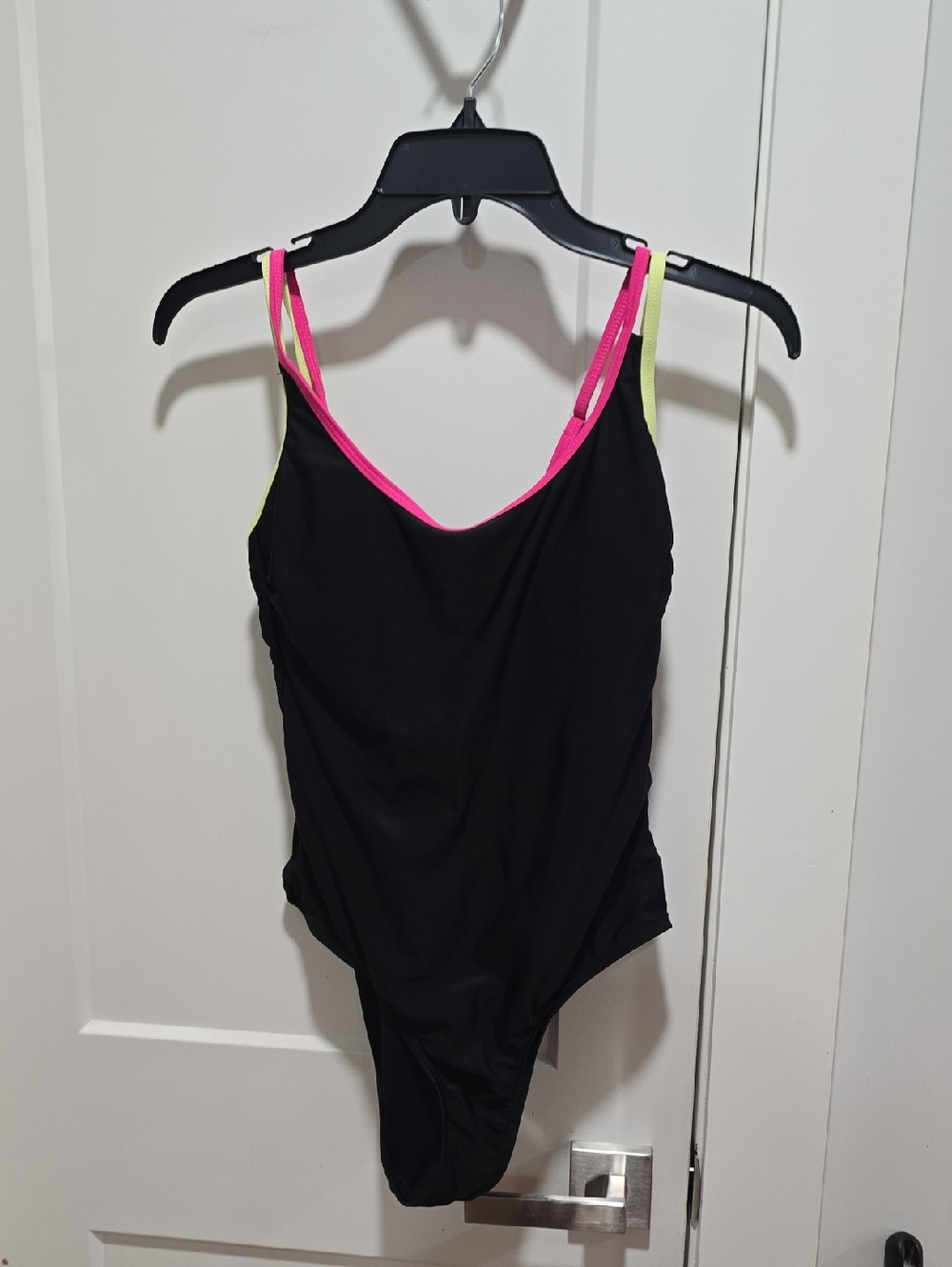 No Boundaries Black One-Piece Swimsuit with Pink & Lime Straps